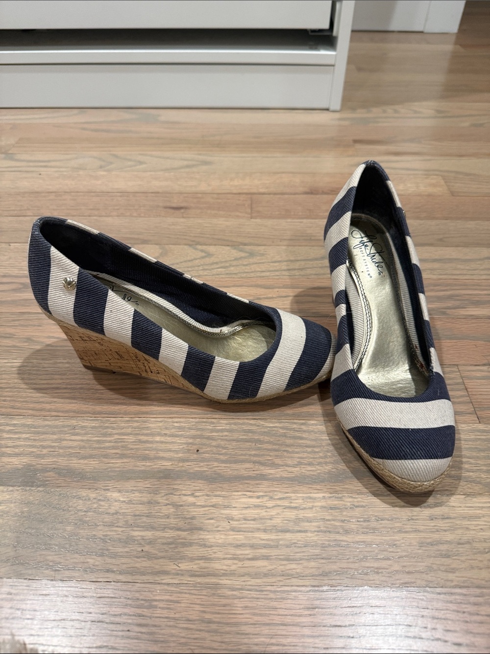 Life Stride Navy and Cream Striped Wedge Heels